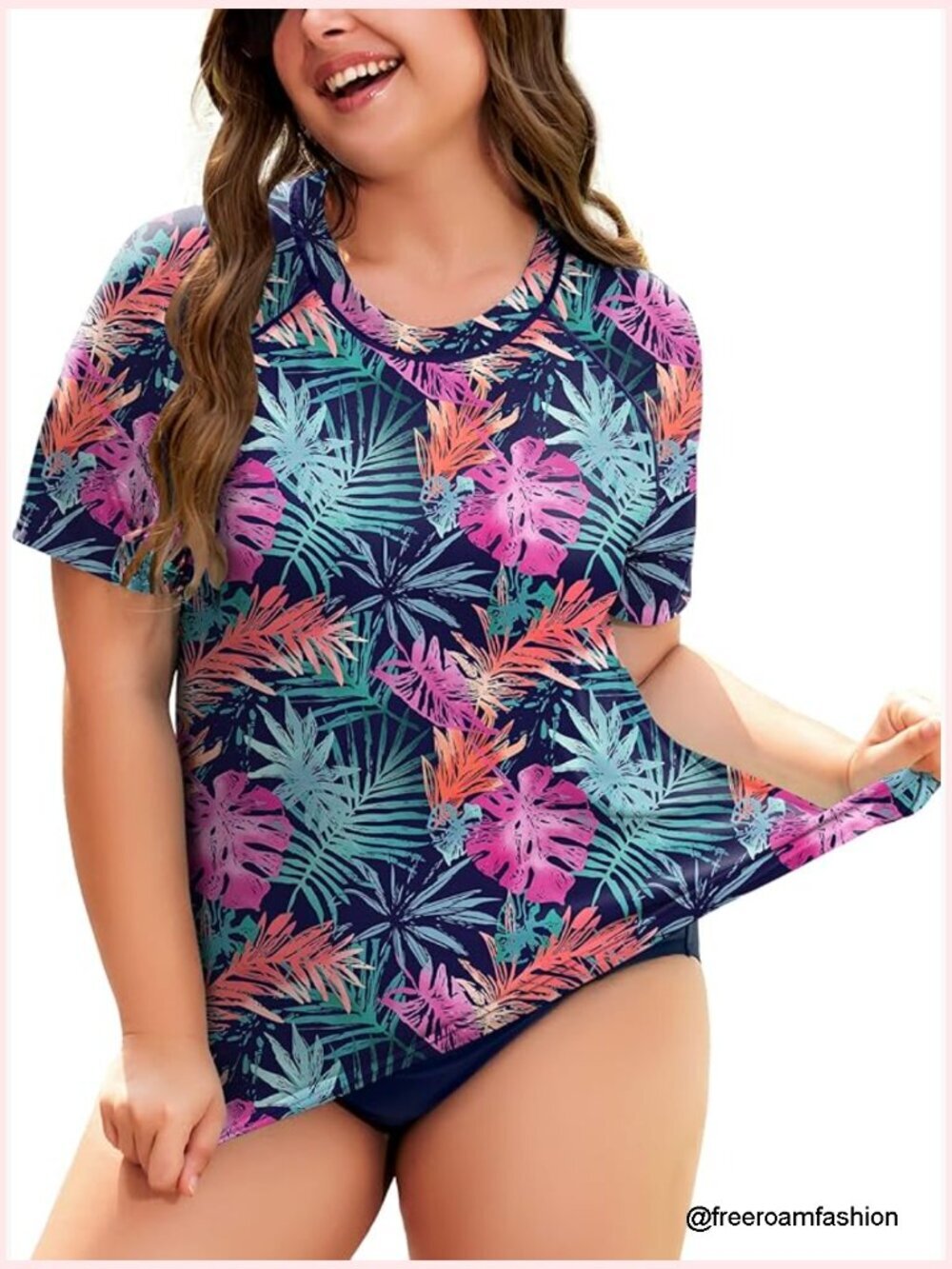 Plus Size UPF 50+ Short Sleeve Rash Guard Swim Top